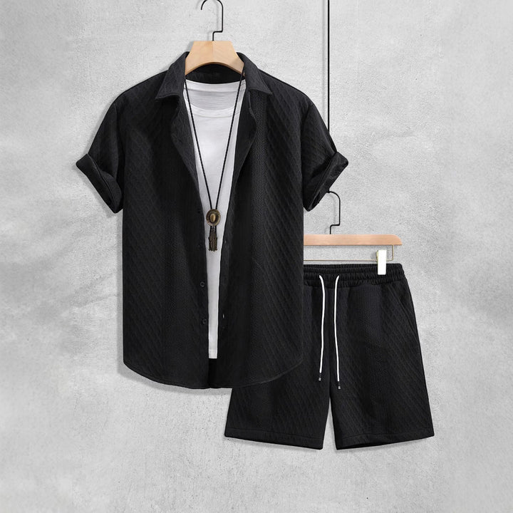 Brock | Men's Ribbed Two Piece Set with Shirt and Drawstring Shorts
