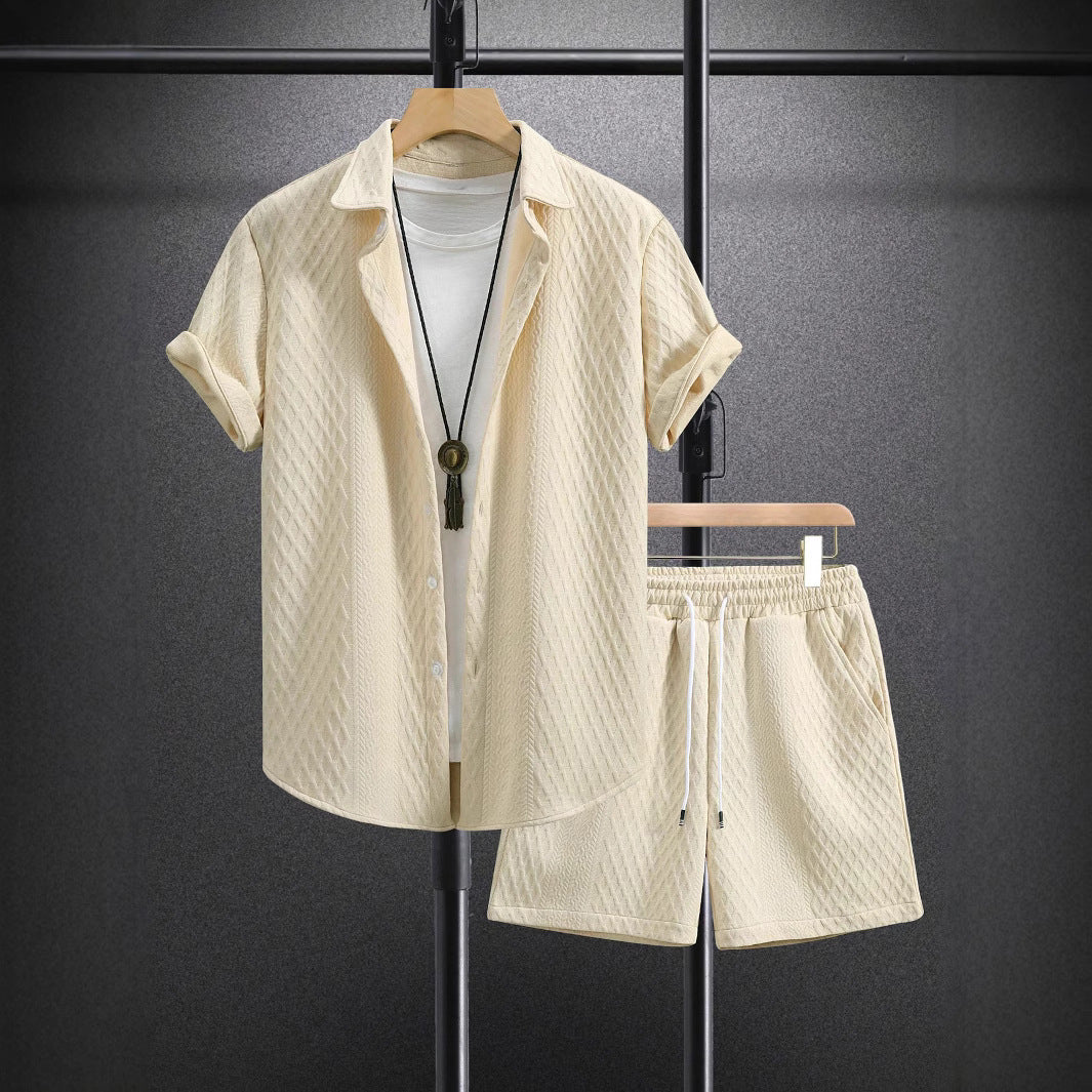 Brock | Men's Ribbed Two Piece Set with Shirt and Drawstring Shorts