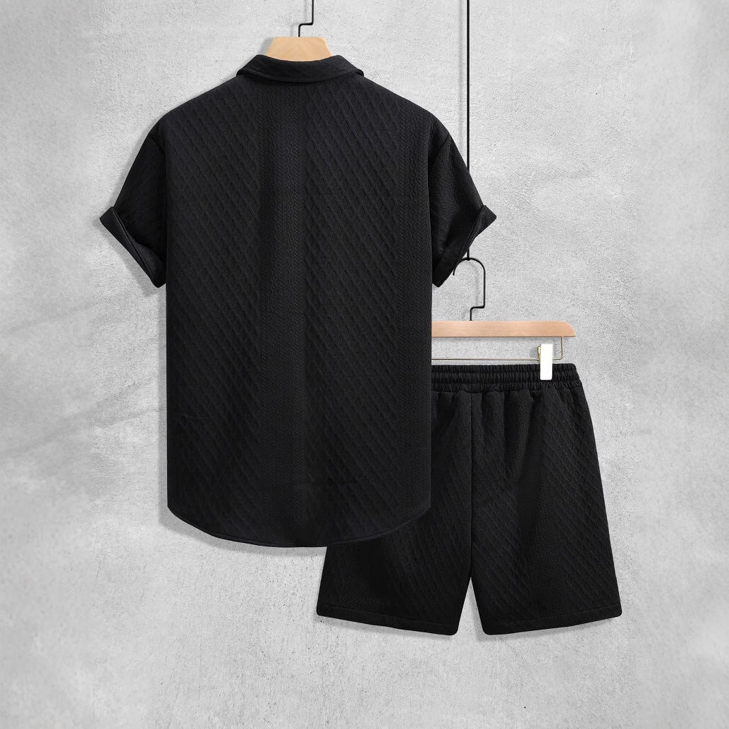 Brock | Men's Ribbed Two Piece Set with Shirt and Drawstring Shorts