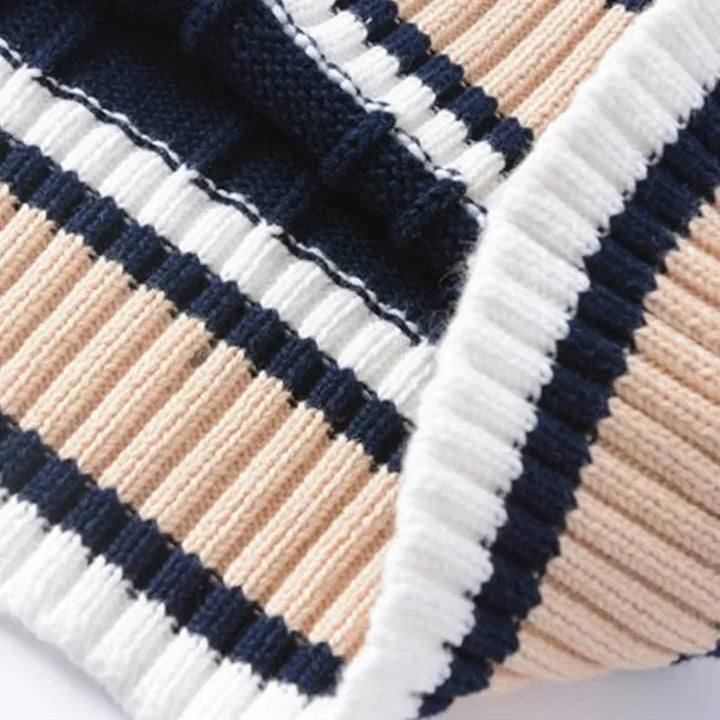 Calix | Men's V-neck Cable Knit Vest with Trim Striped