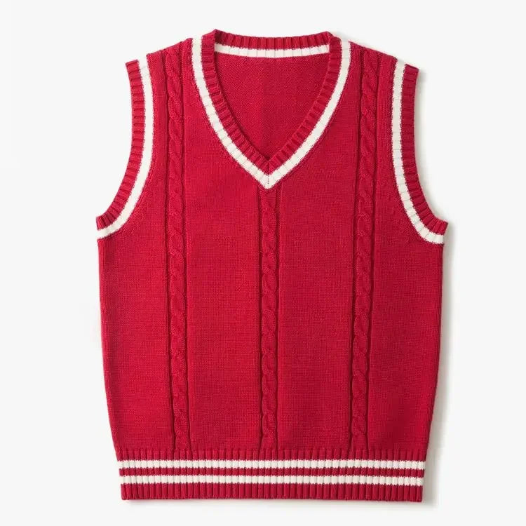 Calix | Men's V-neck Cable Knit Vest with Trim Striped