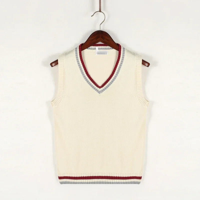 Calix | Men's V-neck Cable Knit Vest with Trim Striped