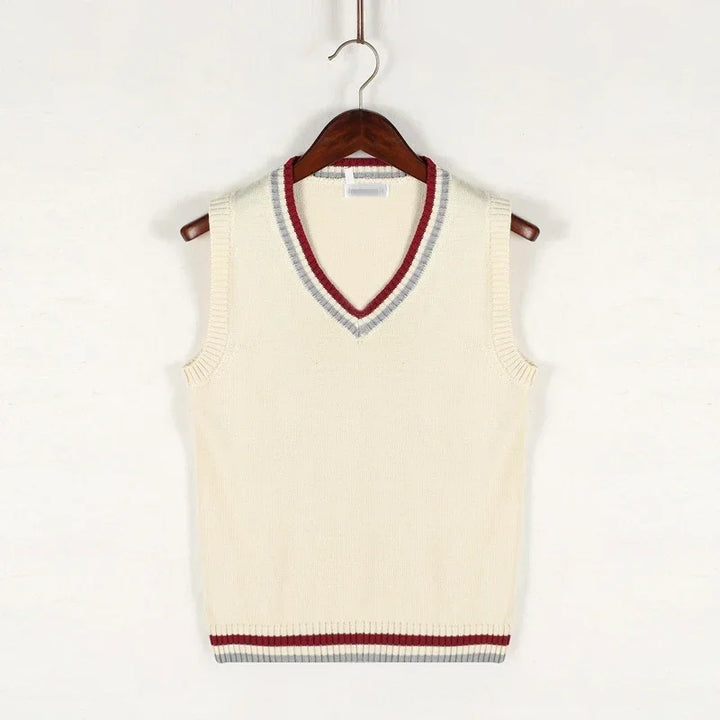 Calix | Men's V-neck Cable Knit Vest with Trim Striped