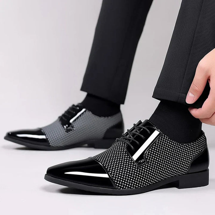 Elliot | Men's Patent Leather Dress Shoes with Lace-Up and Textured Panel
