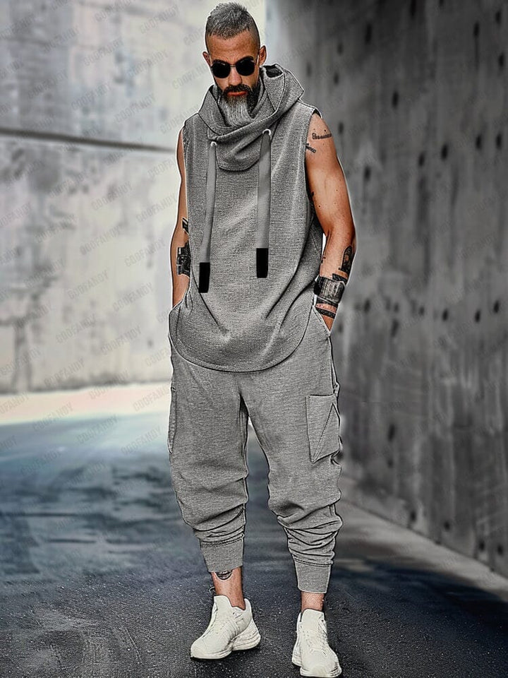 Dustin | Men's Two Piece Set with Sleeveless Hooded Top and Jogger Pants