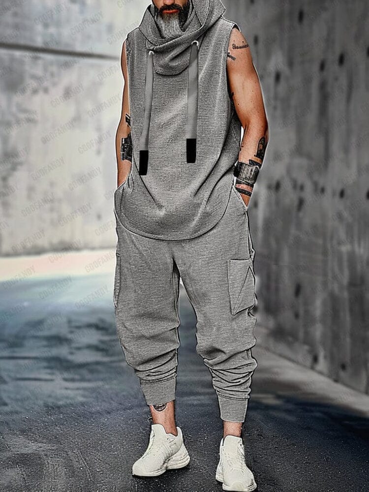 Dustin | Men's Two Piece Set with Sleeveless Hooded Top and Jogger Pants