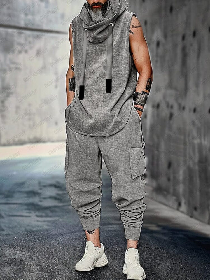 Dustin | Men's Two Piece Set with Sleeveless Hooded Top and Jogger Pants