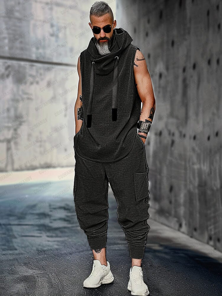 Dustin | Men's Two Piece Set with Sleeveless Hooded Top and Jogger Pants