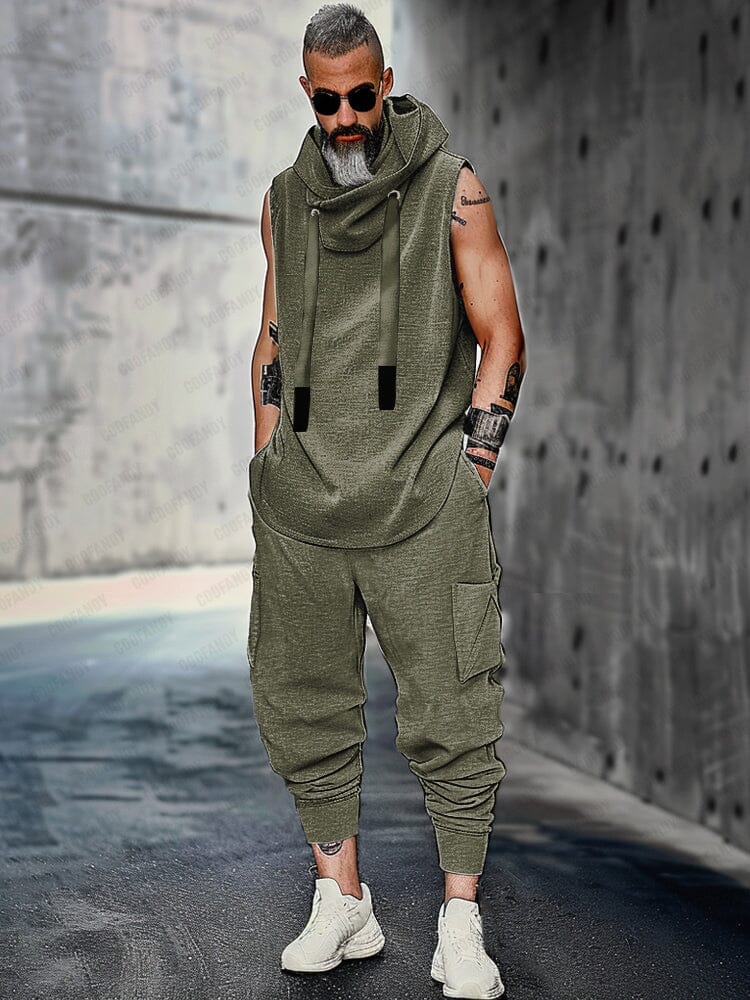 Dustin | Men's Two Piece Set with Sleeveless Hooded Top and Jogger Pants