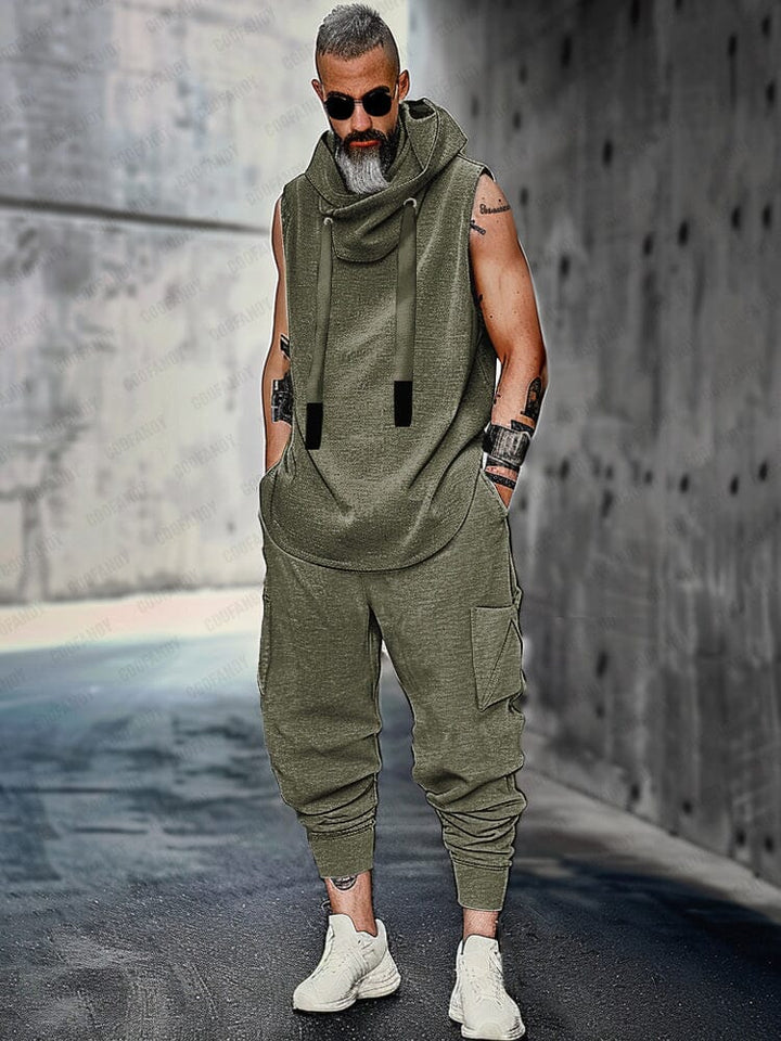 Dustin | Men's Two Piece Set with Sleeveless Hooded Top and Jogger Pants