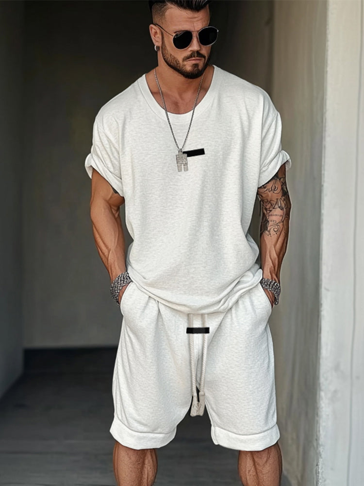 Tyson | Men's Linen Two Piece Set with Round Neck T-shirt and Shorts