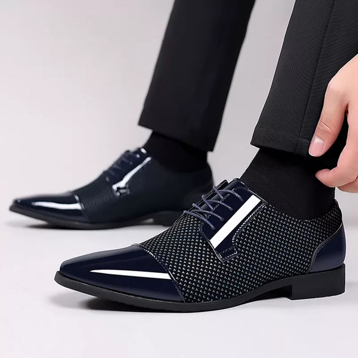 Elliot | Men's Patent Leather Dress Shoes with Lace-Up and Textured Panel