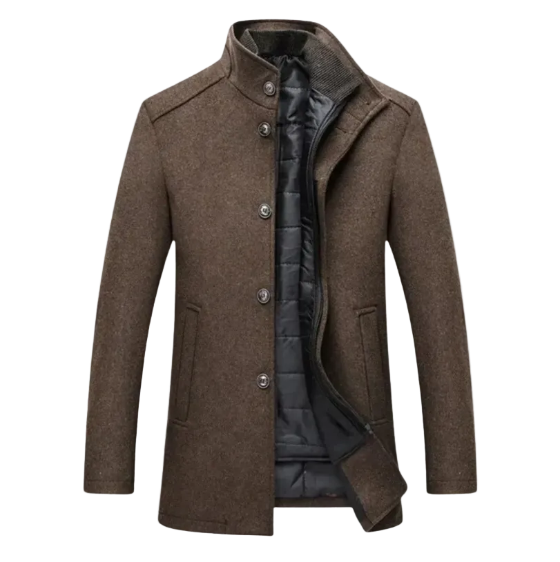 Kingsley | Men’s Wool Blend Trench Coat with Stand Collar