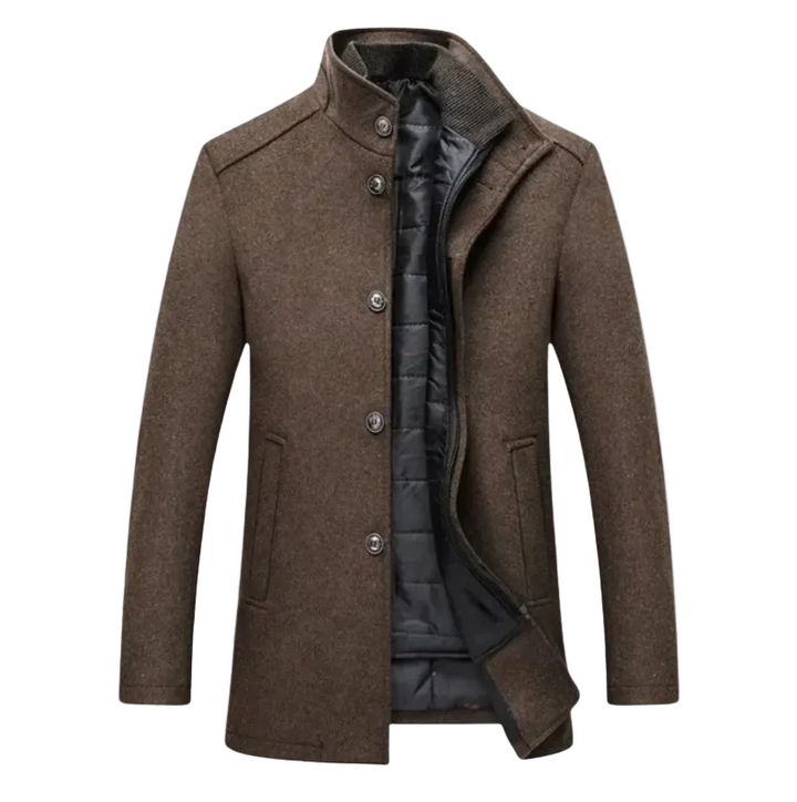 Kingsley | Men’s Wool Blend Trench Coat with Stand Collar