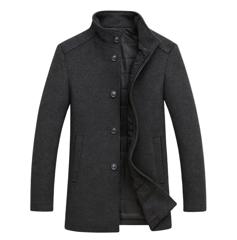 Kingsley | Men’s Wool Blend Trench Coat with Stand Collar