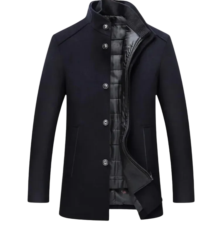 Kingsley | Men’s Wool Blend Trench Coat with Stand Collar