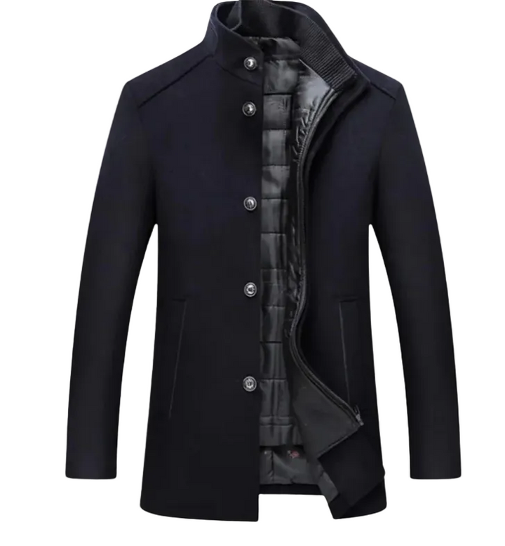 Kingsley | Men’s Wool Blend Trench Coat with Stand Collar