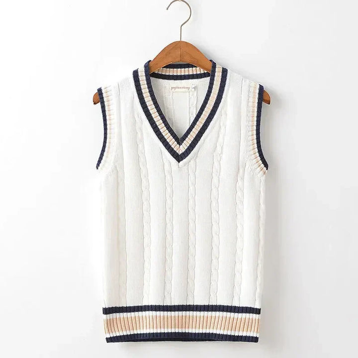 Calix | Men's V-neck Cable Knit Vest with Trim Striped