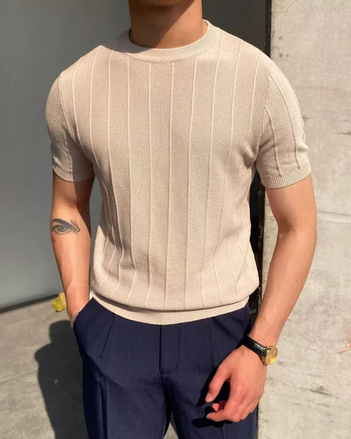 Bastian | Men's Crew Neck Kniited Shirt with Ribbed Style