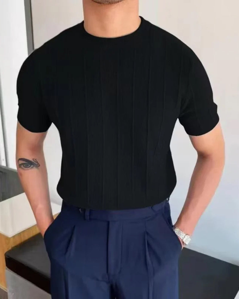 Bastian | Men's Crew Neck Kniited Shirt with Ribbed Style