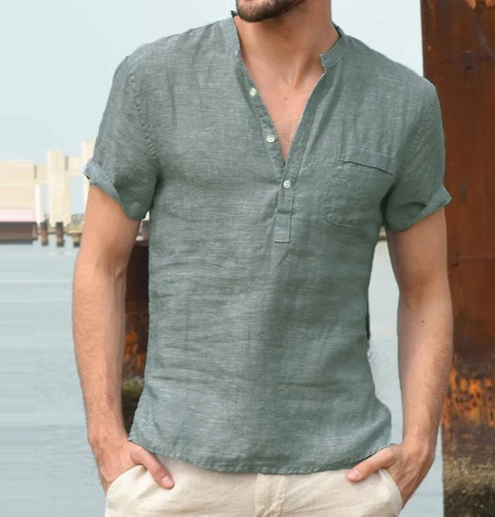 Theron | Men’s Short-Sleeve Linen Shirt with Quarter Buttons