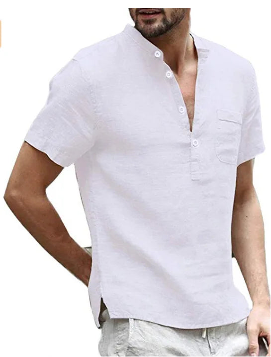Theron | Men’s Short-Sleeve Linen Shirt with Quarter Buttons