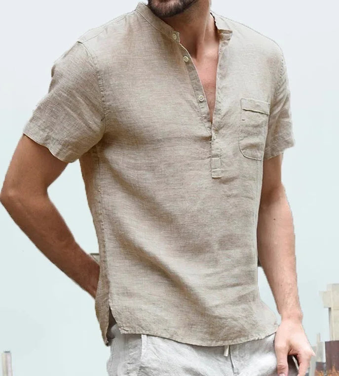 Theron | Men’s Short-Sleeve Linen Shirt with Quarter Buttons