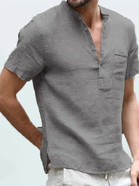 Theron | Men’s Short-Sleeve Linen Shirt with Quarter Buttons