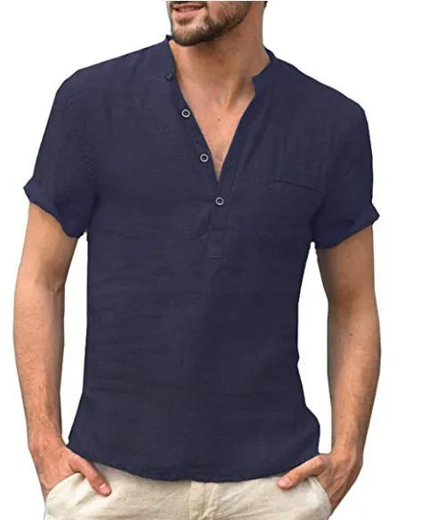 Theron | Men’s Short-Sleeve Linen Shirt with Quarter Buttons