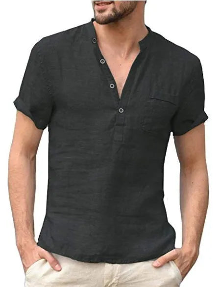 Theron | Men’s Short-Sleeve Linen Shirt with Quarter Buttons