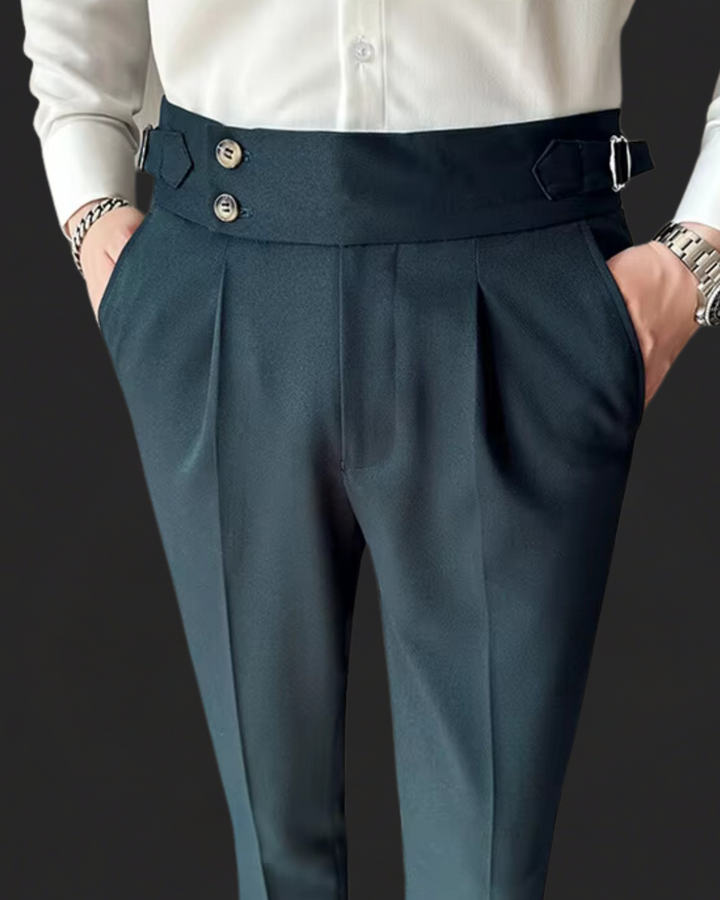 Johnny | Men’s High Waist Pleated Trouser with Side Buttons