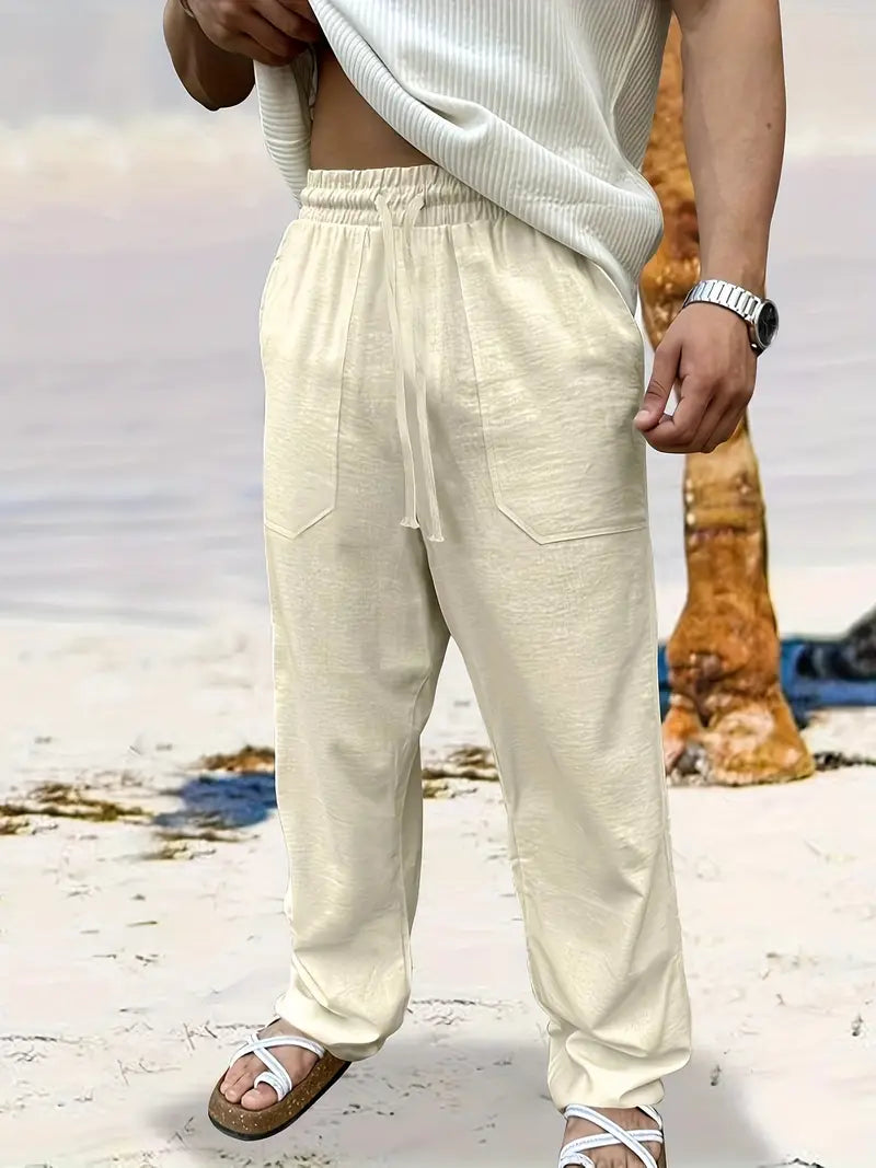 Zion | Men’s Drawstring Linen Trousers with Pockets