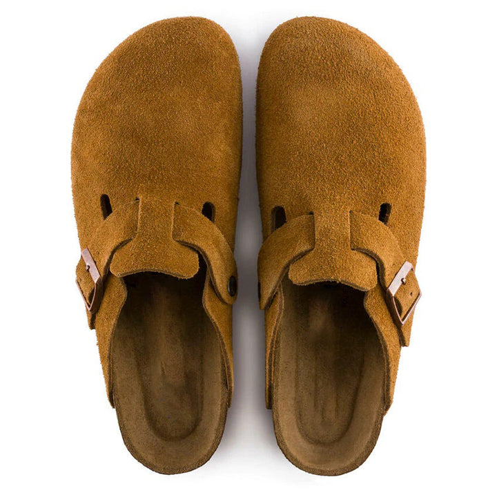 Brad | Men’s Buckle Style Suede Clog with Cork Footbed