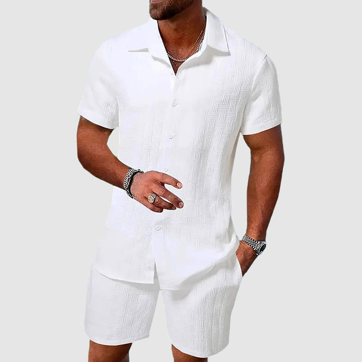 Colby | Men's Textured Two Piece Set with Button Shirt and Shorts