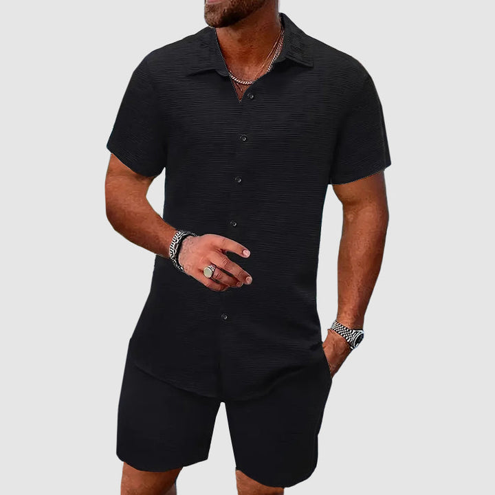 Colby | Men's Textured Two Piece Set with Button Shirt and Shorts