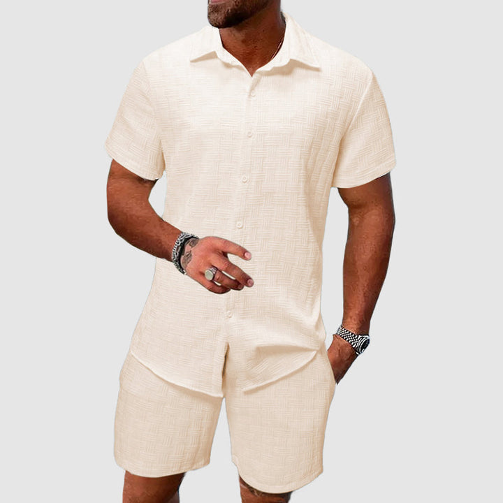 Colby | Men's Textured Two Piece Set with Button Shirt and Shorts