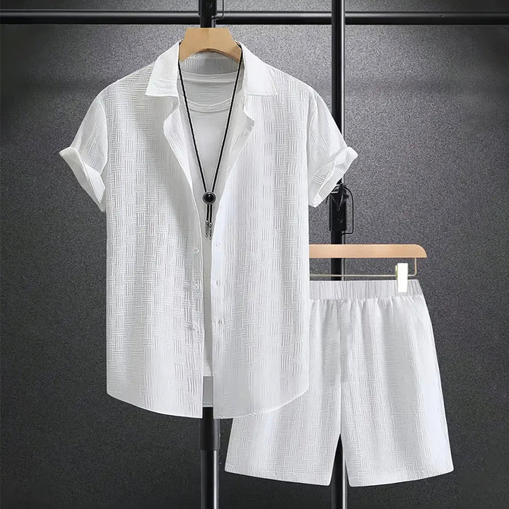 Colby | Men's Textured Two Piece Set with Button Shirt and Shorts
