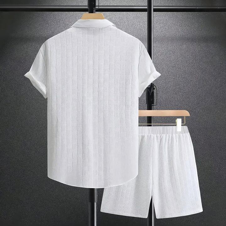 Colby | Men's Textured Two Piece Set with Button Shirt and Shorts