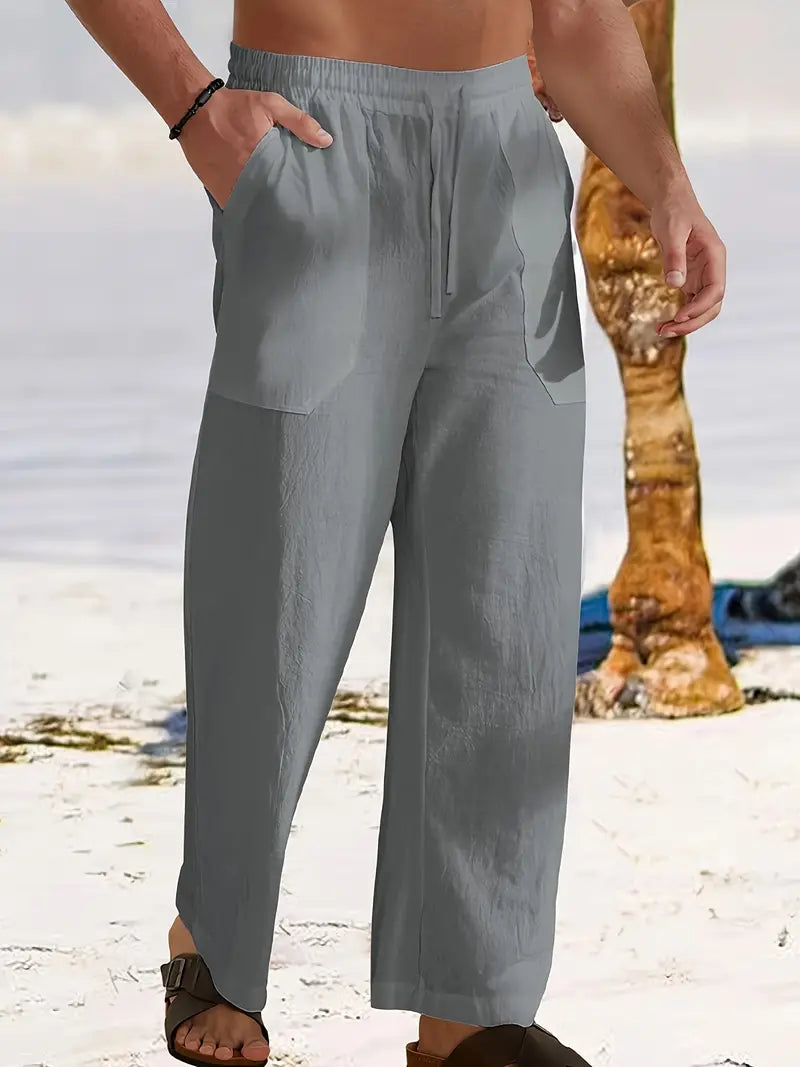 Zion | Men’s Drawstring Linen Trousers with Pockets