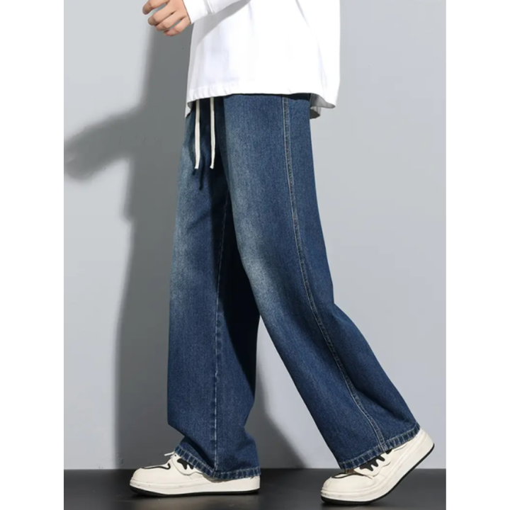 Johnny | Men’s Faded Wide Leg Denim Jeans with Drawstring