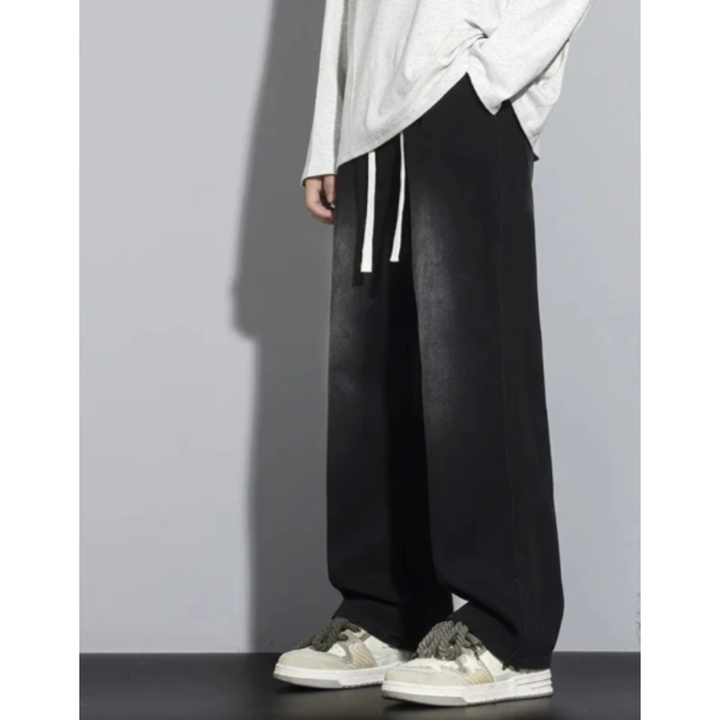 Johnny | Men’s Faded Wide Leg Denim Jeans with Drawstring