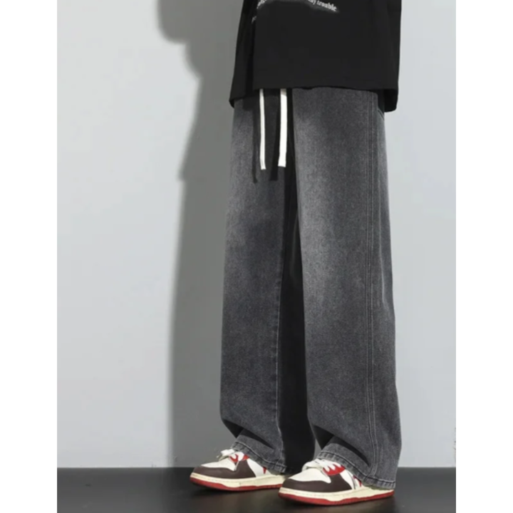 Johnny | Men’s Faded Wide Leg Denim Jeans with Drawstring