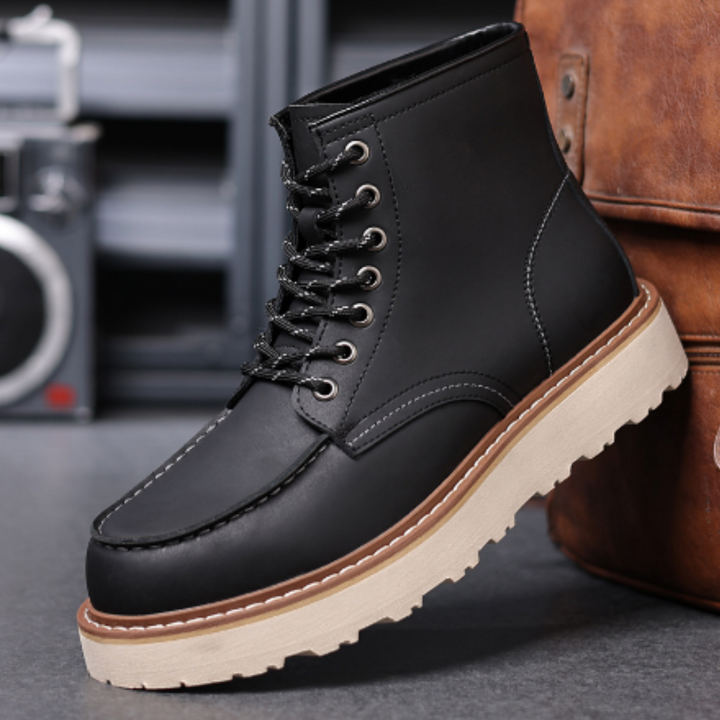 Maddox | Men’s Leather Thick-Sole Ankle Boots with Lace-Up