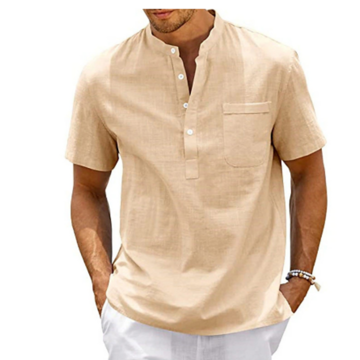 Quentin | Men’s Quarter-Placket Short-Sleeve Linen Shirt