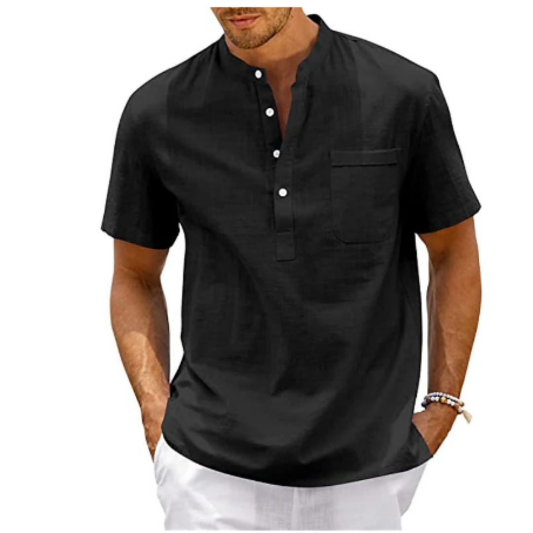 Quentin | Men’s Quarter-Placket Short-Sleeve Linen Shirt