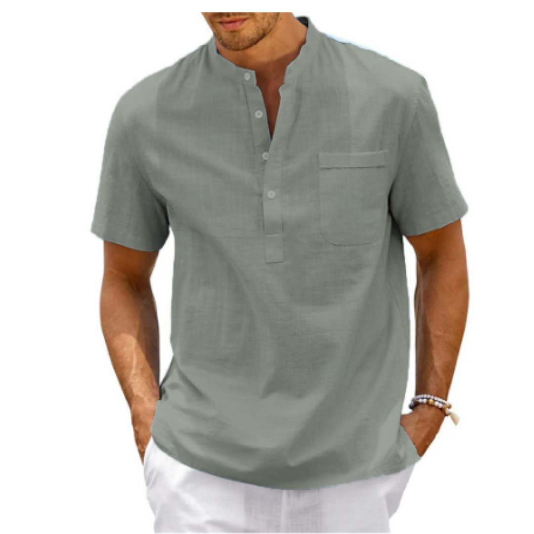 Quentin | Men’s Quarter-Placket Short-Sleeve Linen Shirt