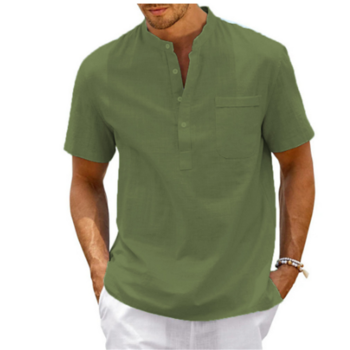 Quentin | Men’s Quarter-Placket Short-Sleeve Linen Shirt
