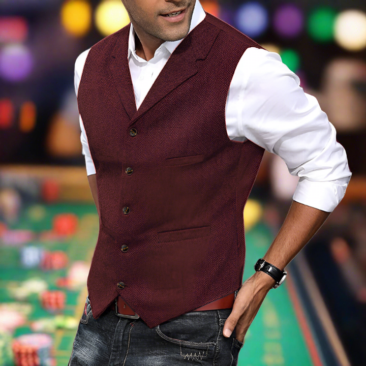 Cole | Men's Longline V Neck Suit Vest with Buttons and Pockets