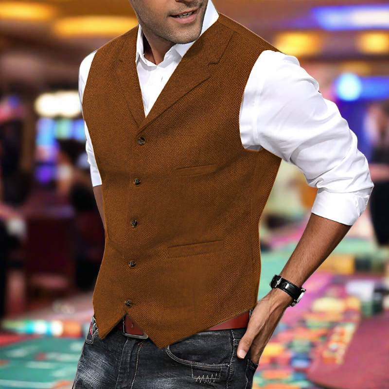Cole | Men's Longline V Neck Suit Vest with Buttons and Pockets