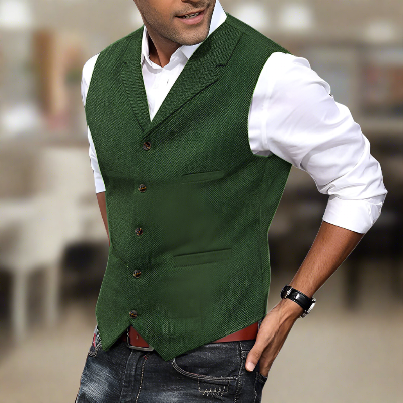 Cole | Men's Longline V Neck Suit Vest with Buttons and Pockets